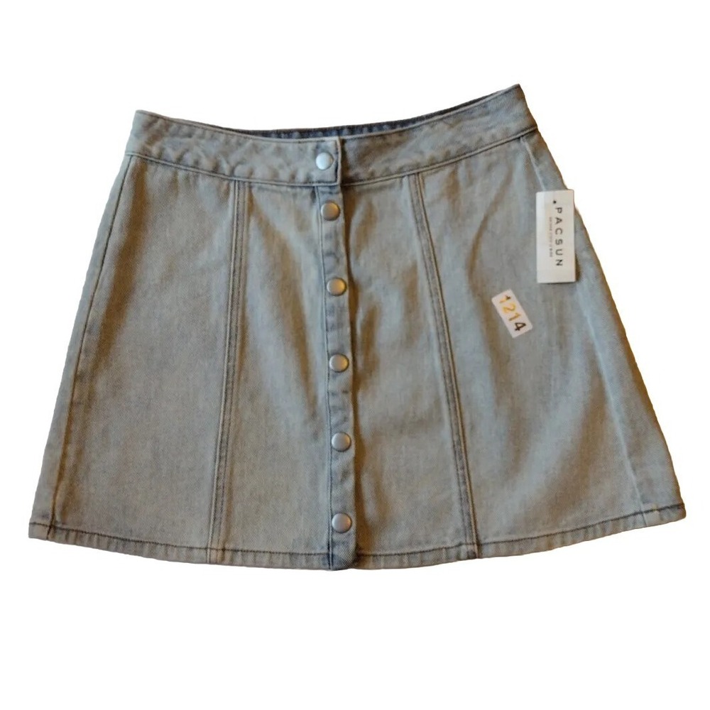 Bullhead Denim Co. Mini Skirt Women 28 Blue Snap Button A-Line Blue 100%‎ Cotton